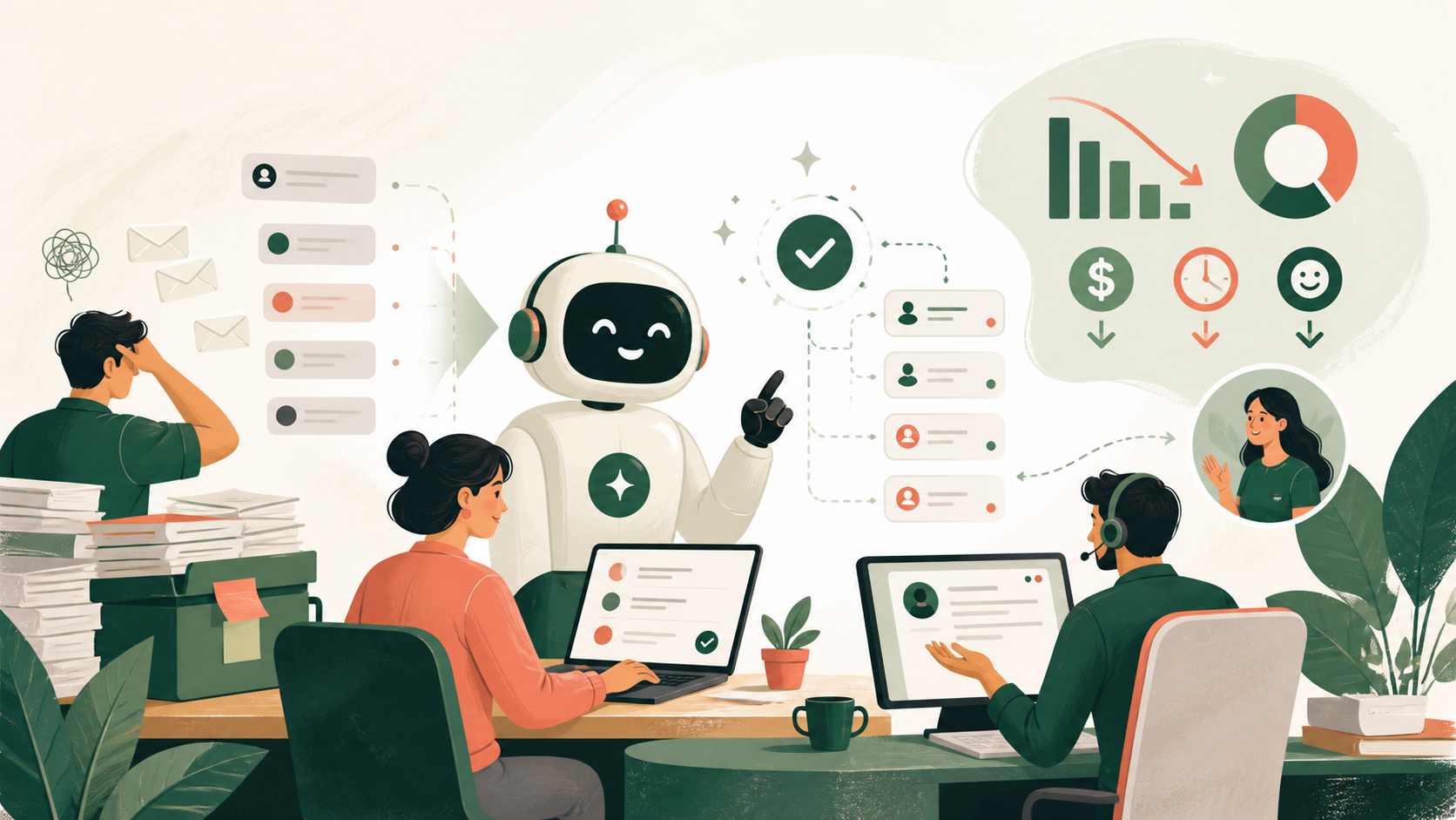 HeyNaj Flow website assistant illustration for Unlock Stellar Service: 7 Key Benefits of AI Chatbots for Today's Customers