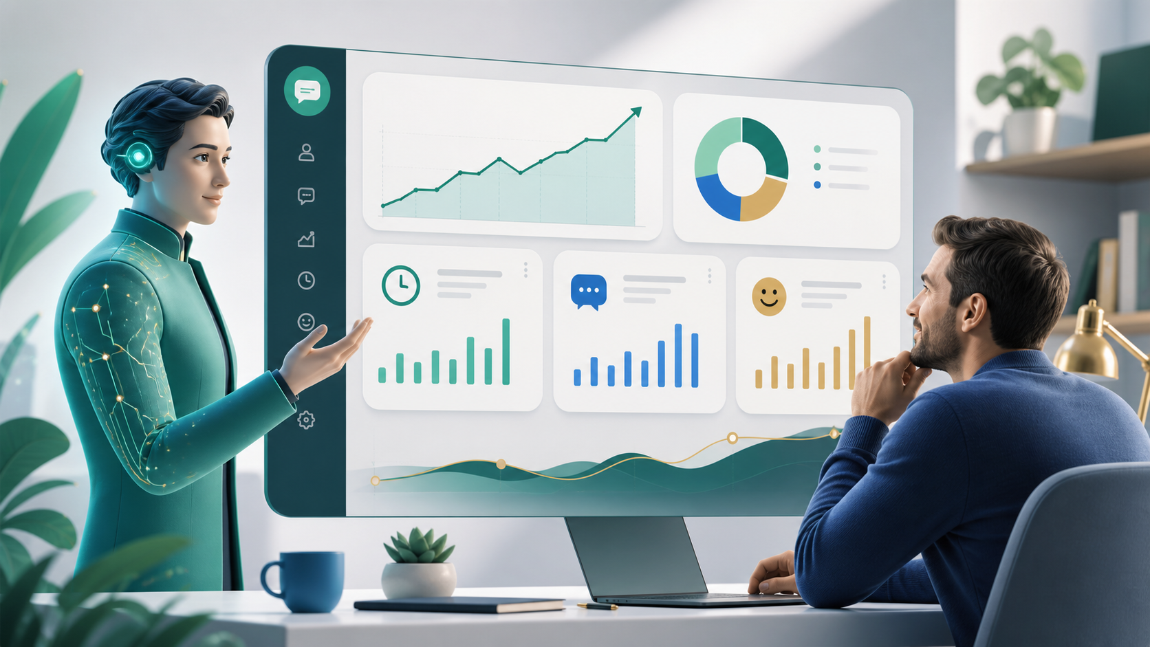 HeyNaj Flow website assistant illustration for The Definitive Guide to Calculating Chatbot ROI for Customer Service